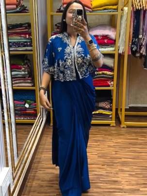 Latest Designer Party Saree With Shrug