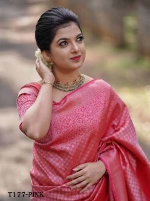 Latest Fancy Pink Soft  Lichi Slik Banarasi Saree
