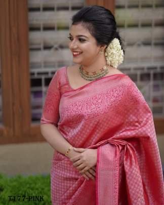 Latest Fancy Pink Soft  Lichi Slik Banarasi Saree