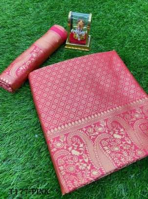 Latest Fancy Pink Soft  Lichi Slik Banarasi Saree