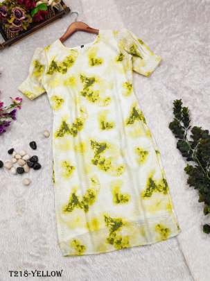 Latest Fancy Yellow Hakoba Print Shibori Kurti