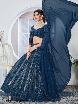 Latest Georgette Rama Lehenga Choli With Sequins Work