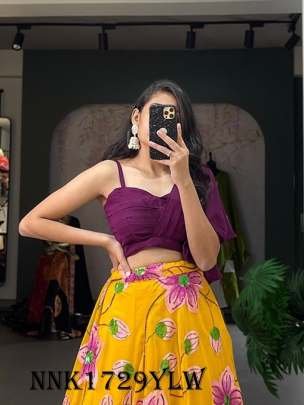 Latest Georgette Sequins Crop Top Lehenga Choli