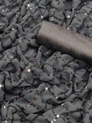 Latest Grey Georgette Sequence Embroidery Work Saree