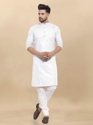 Latest Heavy Cotton Plain White Kurta And Pyjama