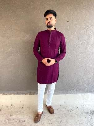 Latest Heavy Rayon Chikan Work Wine Kurta Pyjama