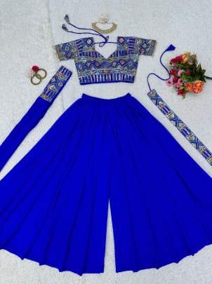 Latest Heavy Blue Georgette Indo Western Style  Palazzo Suit
