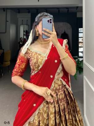 Latest Red Jacquard Silk Lehenga With Georgette Dupatta