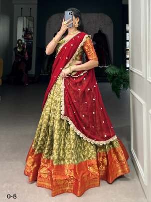 Designer Jacquard Silk Green South Indian Lehenga Choli