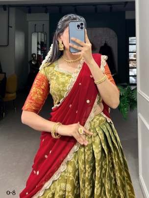 Designer Jacquard Silk Green South Indian Lehenga Choli