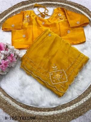 Latest Jimmy Choo Yellow Saree with Khatli Cut Work