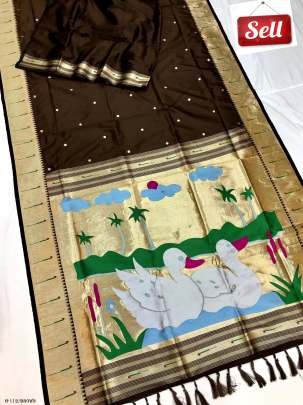 Latest Kanchivram Silk Brown Saree With Printed Duck