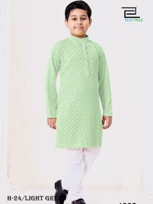 Latest Kids Traditional Light Green Kurta Pyjamas Set
