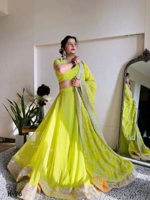 Latest Launch Luxurious Georgatte  Neon Lehenga Choli and Dupatta
