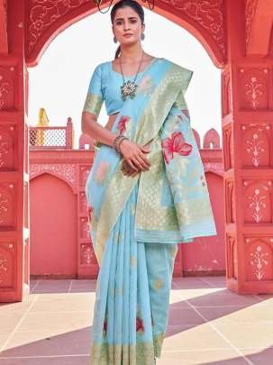 Latest Launch Luxurious Sky Blue Cotton Saree