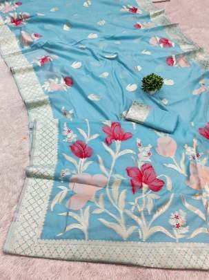 Latest Launch Luxurious Sky Blue Cotton Saree