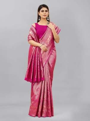 Latest Lichi Silk Pink Saree With Jacquard Work