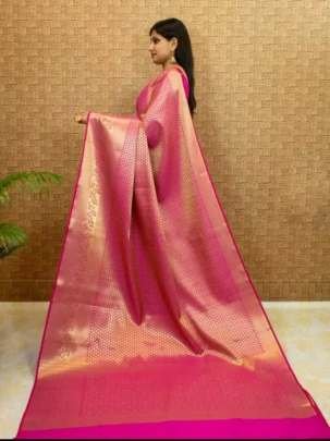 Latest Lichi Silk Pink Saree With Jacquard Work