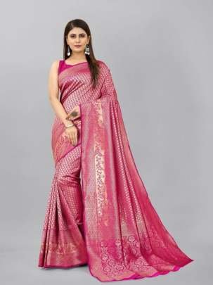 Latest Lichi Silk Pink Saree With Jacquard Work