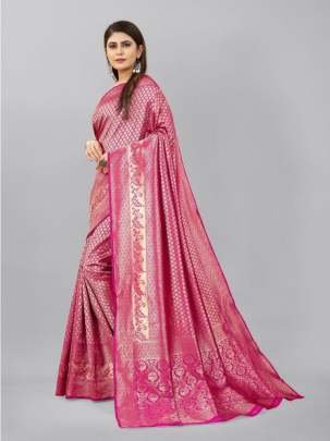 Latest Lichi Silk Pink Saree With Jacquard Work