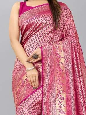 Latest Lichi Silk Pink Saree With Jacquard Work