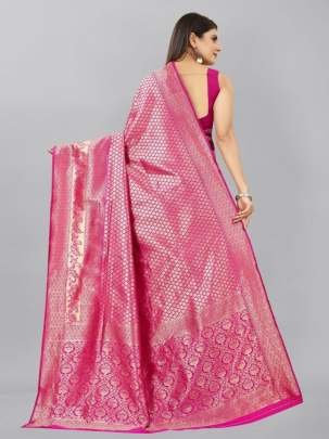 Latest Lichi Silk Pink Saree With Jacquard Work