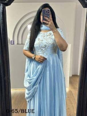 Latest Luxurious Chinon Silk Blue Gown