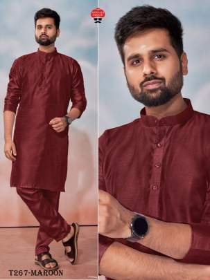 Latest Maroon Banglori Silk Mens Kurta Pant Set