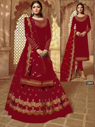 Latest Maroon color Designer embroidery work party Wear Anarkali Suit 
