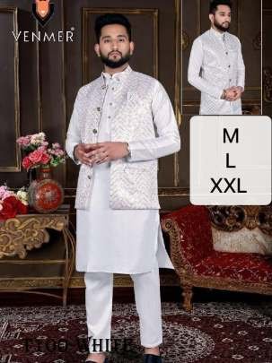 Latest Mens Wear White Pure Silk Kurta Pajama With Koti Set