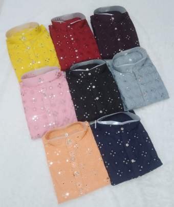 Latest Mirror Work Cotton Blue Men Kurta Pyjama