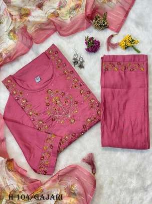 Latest Muslin and Viscose Gajari Kurti Pant With Dupatta