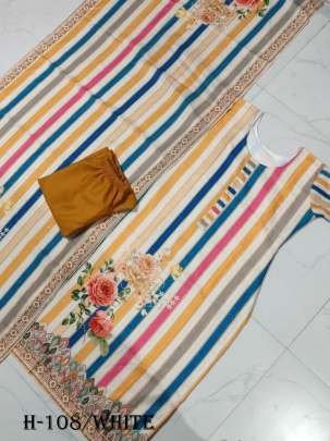 Latest Muslin White Color Kurti Pant With Dupatta