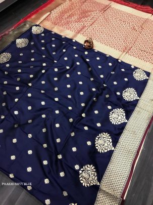 Latest Navy Blue Paakhi Soft Banarasi Silk Saree