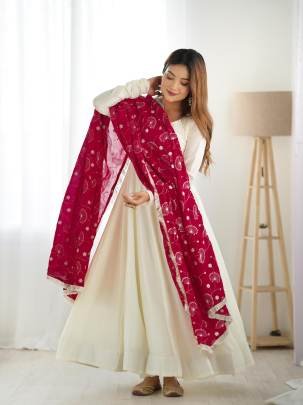 Latest Out Fit Vichitra Silk Anarkali Gown With Duppat Set