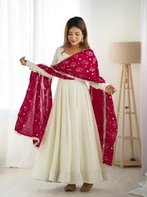 Latest Out Fit Vichitra Silk Anarkali Gown With Duppat Set