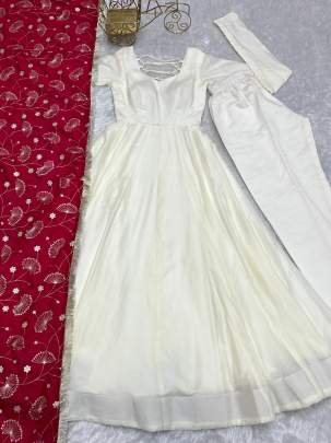 Latest Out Fit Vichitra Silk Anarkali Gown With Duppat Set