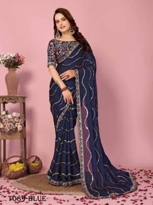 Latest Party Wear Blue Rangoli Silk Saree With Sequins Work 