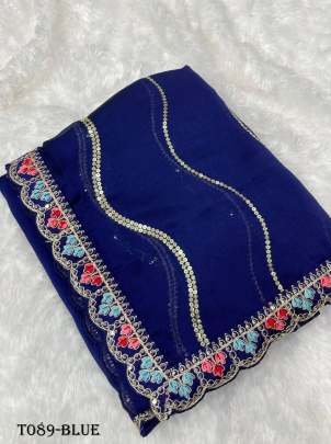 Latest Party Wear Blue Rangoli Silk Saree With Sequins Work