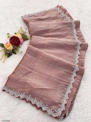 Latest Peach Zimmy Choo Handwork Saree