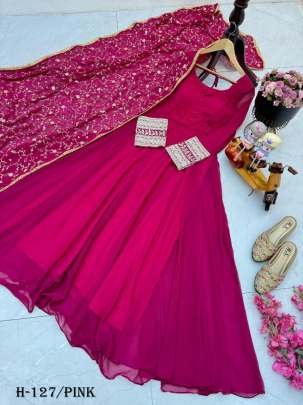 Latest Pink Georgette Anarkali Kurti and Dupatta