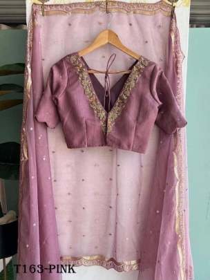 Latest Pink Organza Silk Saree With Embroidery Work