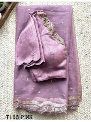 Latest Pink Organza Silk Saree With Embroidery Work