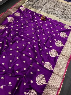 Latest Purple Paakhi Soft Banarasi Silk Saree