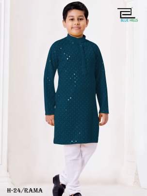 Latest Rama Color Chikankari Kurta With Cotton Pyjama