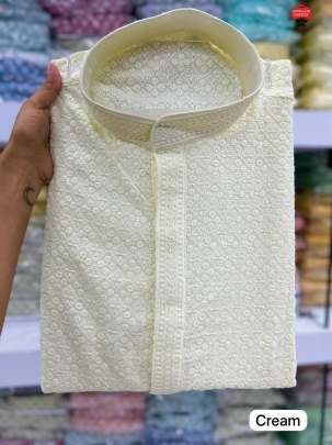 Latest Rayon Chikan Work Cream Kurta Pyjama
