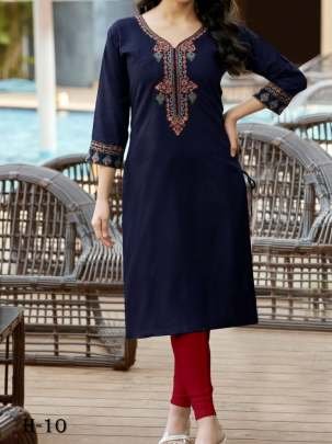 Latest Rayon Kurti With  Blue Color and Embroidery Work