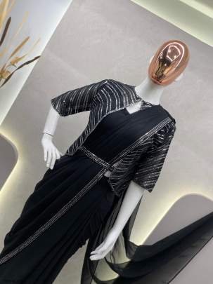 Latest Ready To Ware Black Georgette Saree With Sequence Work