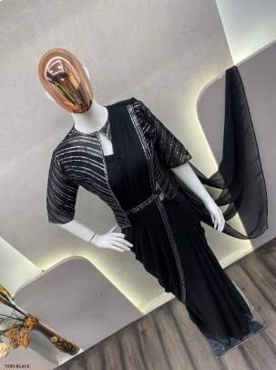 Latest Ready To Ware Black Georgette Saree With Sequence Work