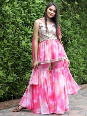 Latest Rose Pink Georgette Sharara Set